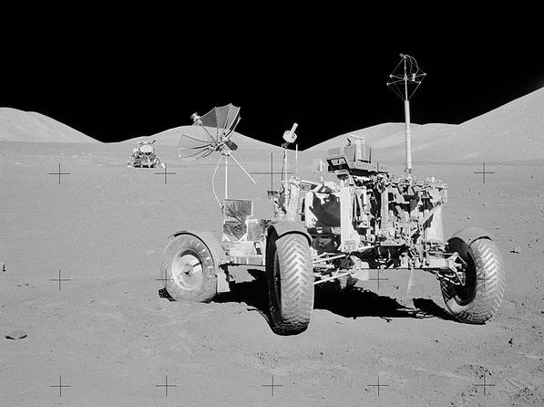 Rover at final resting site in the Taurus-Littrow valley. (Image Credit: NASA)